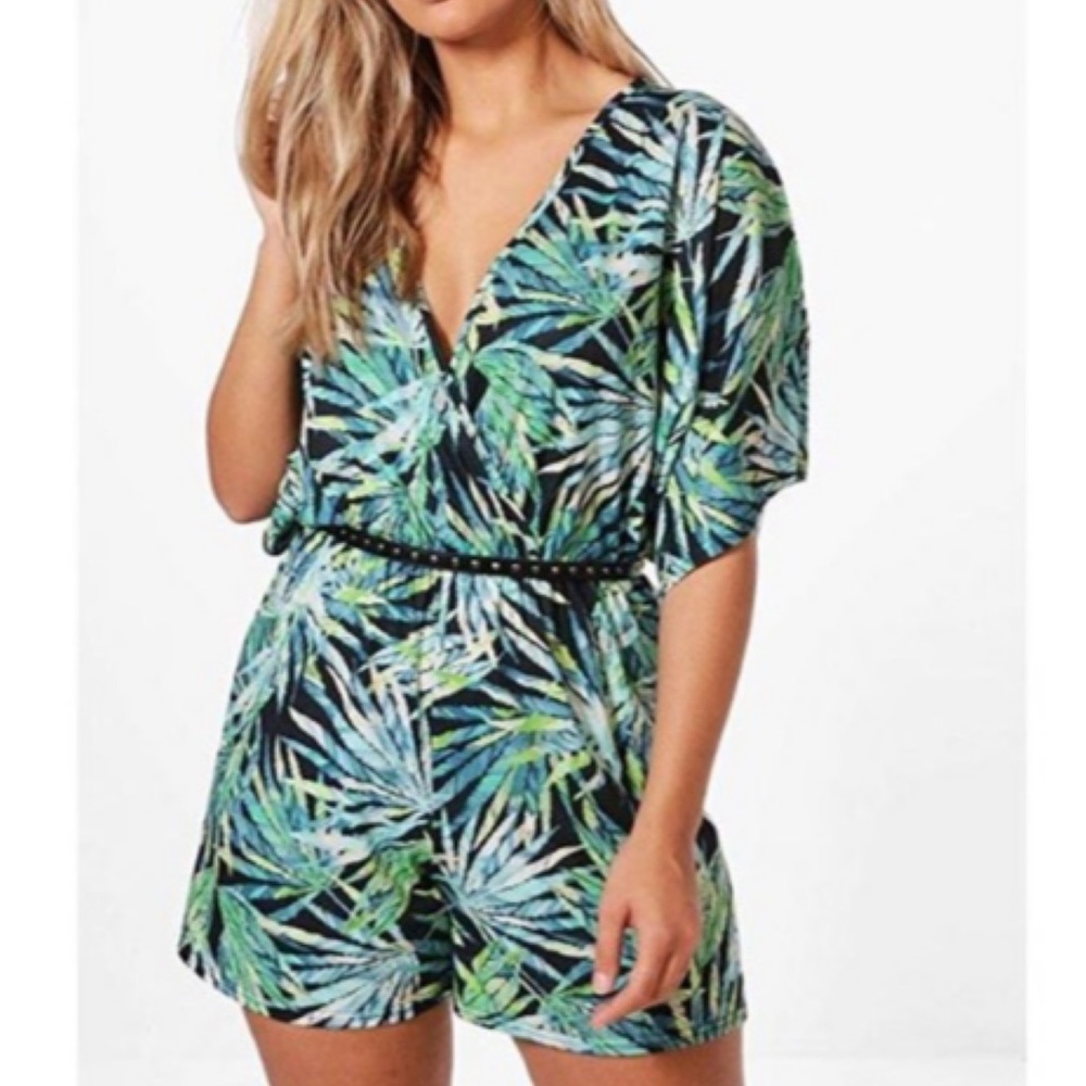 Boohoo plus tropical kimono jumpsuit